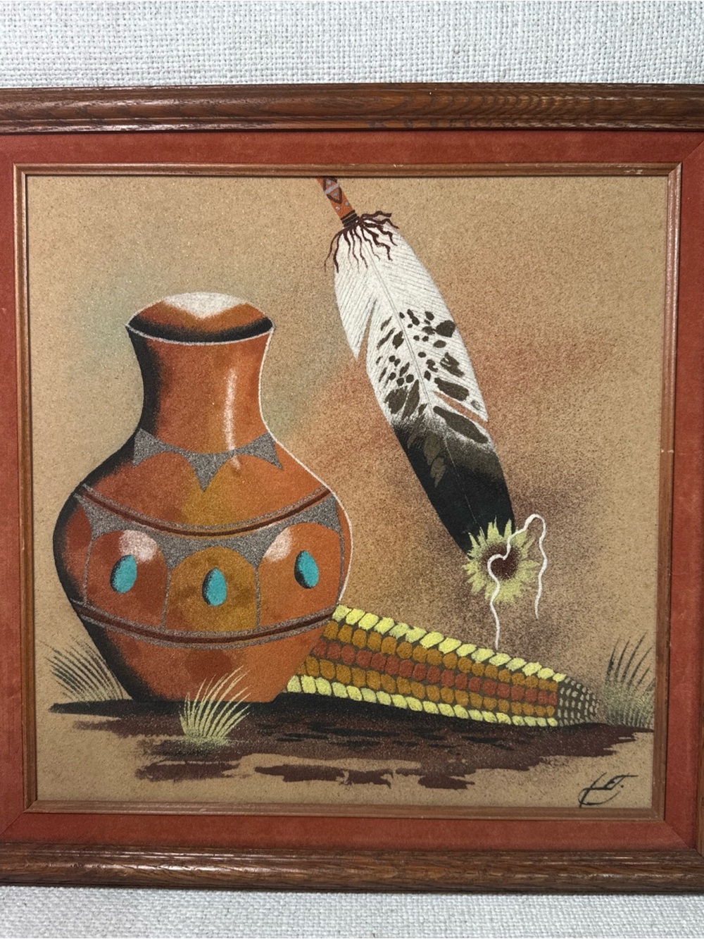 Vintage Native American Sand Art Accent Wall Art - Rustic Brown & Tan